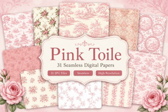 Download Pink Toile Seamless Digital Paper Set - Ink Collection