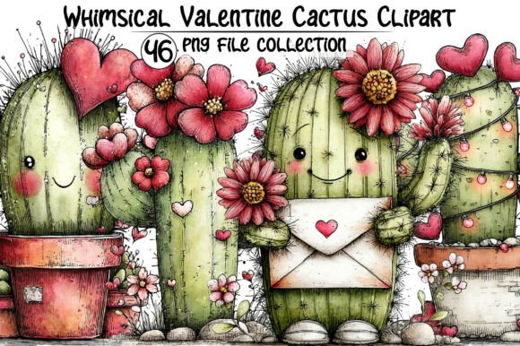 Download Whimsical Cactus Valentine's Clipart - Cactus valentine Collection