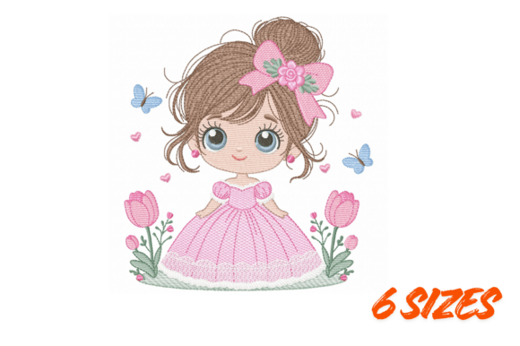 Download Cute Pink Princess Girl Embroidery File - Ink Collection
