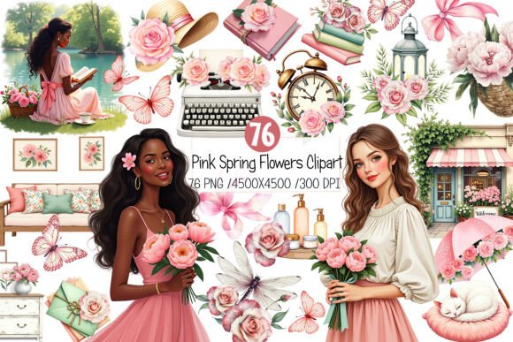 Download Pink Spring Flowers Clipart - Ink Collection