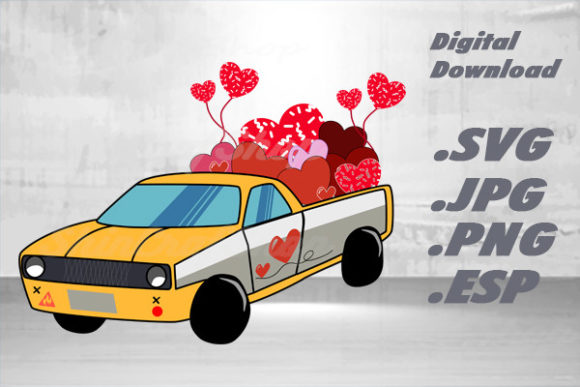 Download Valentine, Pickup Truck with Hearts. - Hearts Collection