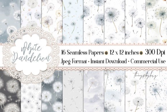 Download 16 Seamless White Dandelion Patterns - Lion Collection