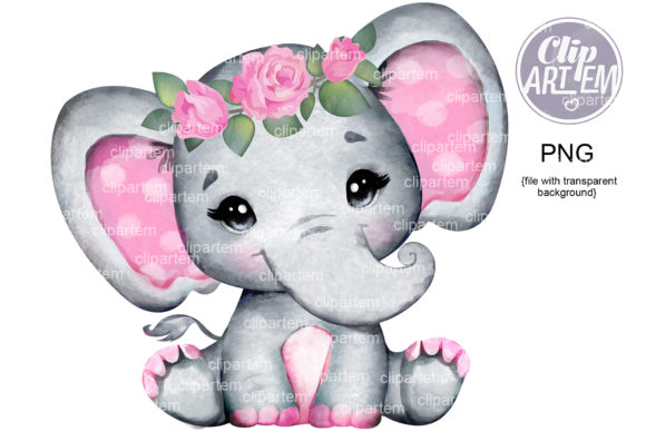 Download Pink Elephant Floral Crown PNG Images - Ink Collection